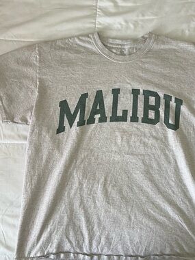 Brandy Melville John Galt Malibu Graphic Crew Neck T-Shirt - Light Gray